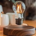 HCNT Magnetic Levitating Floating LED Bulb Lamp with Wooden Base – Wireless Induction Desk Light