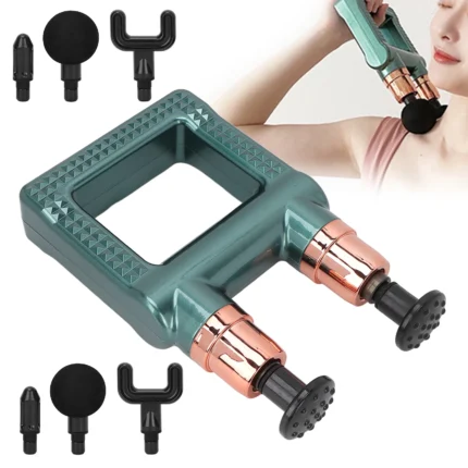 Mini Muscle Fascia Massager dual-head red model with 4 massage heads.