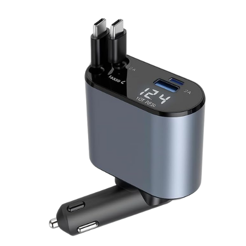 120W 4-in-1 retractable car charger with Type-C and iOS cables