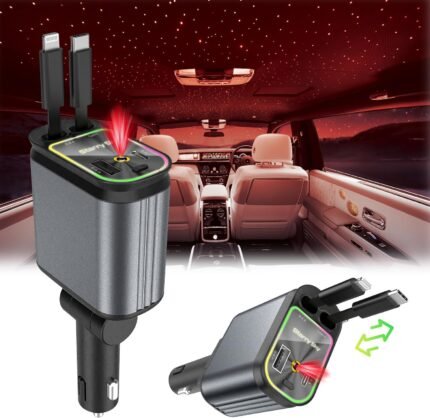 EURO AL B1 66W retractable car charger with starlight LED and fast charging