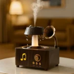 V98 vintage record player aroma diffuser with LED mist and timer function