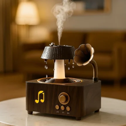 V98 vintage record player aroma diffuser with LED mist and timer function